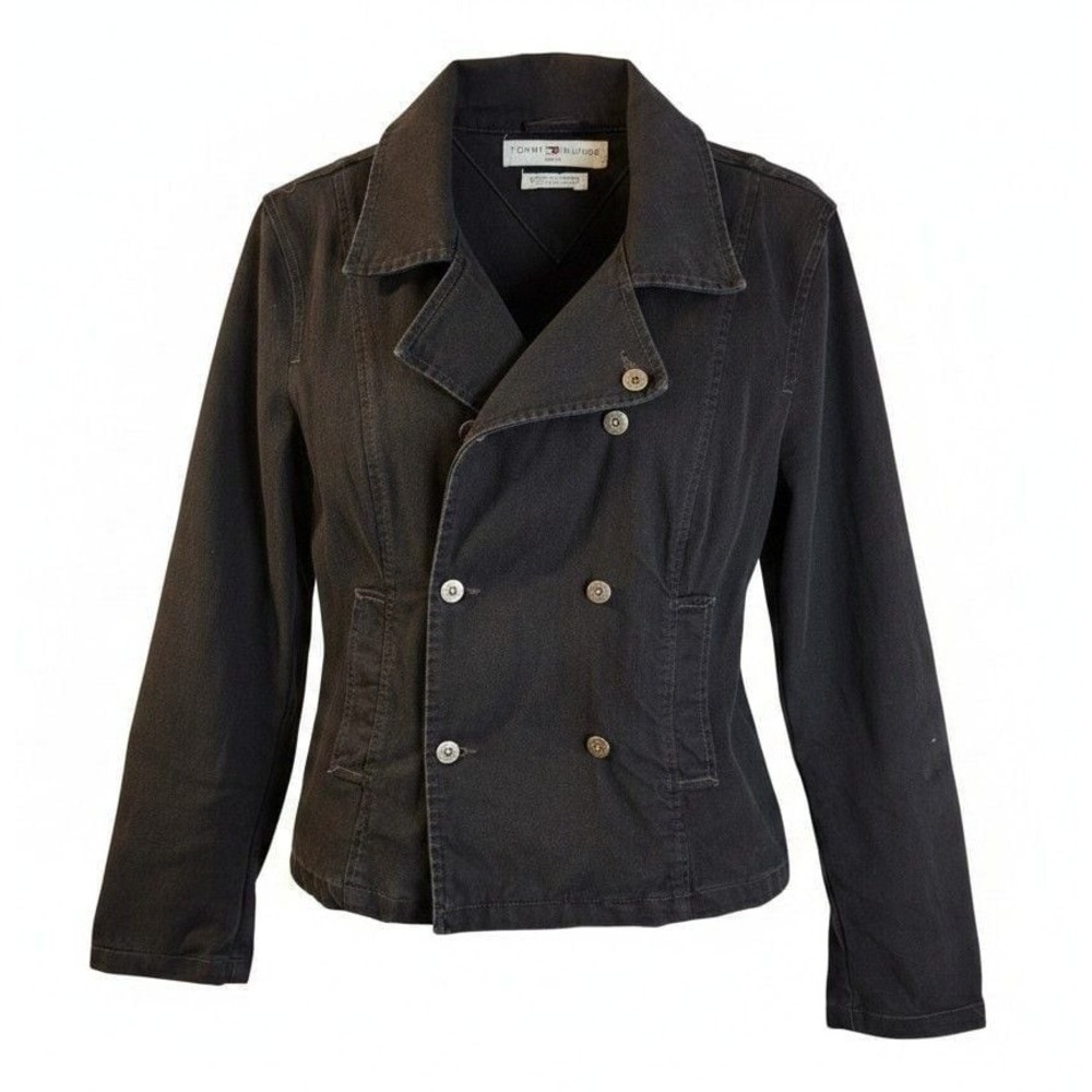 Tommy Hilfiger Jeans Black Cotton Double Breasted Pea Coat Jacket Size L